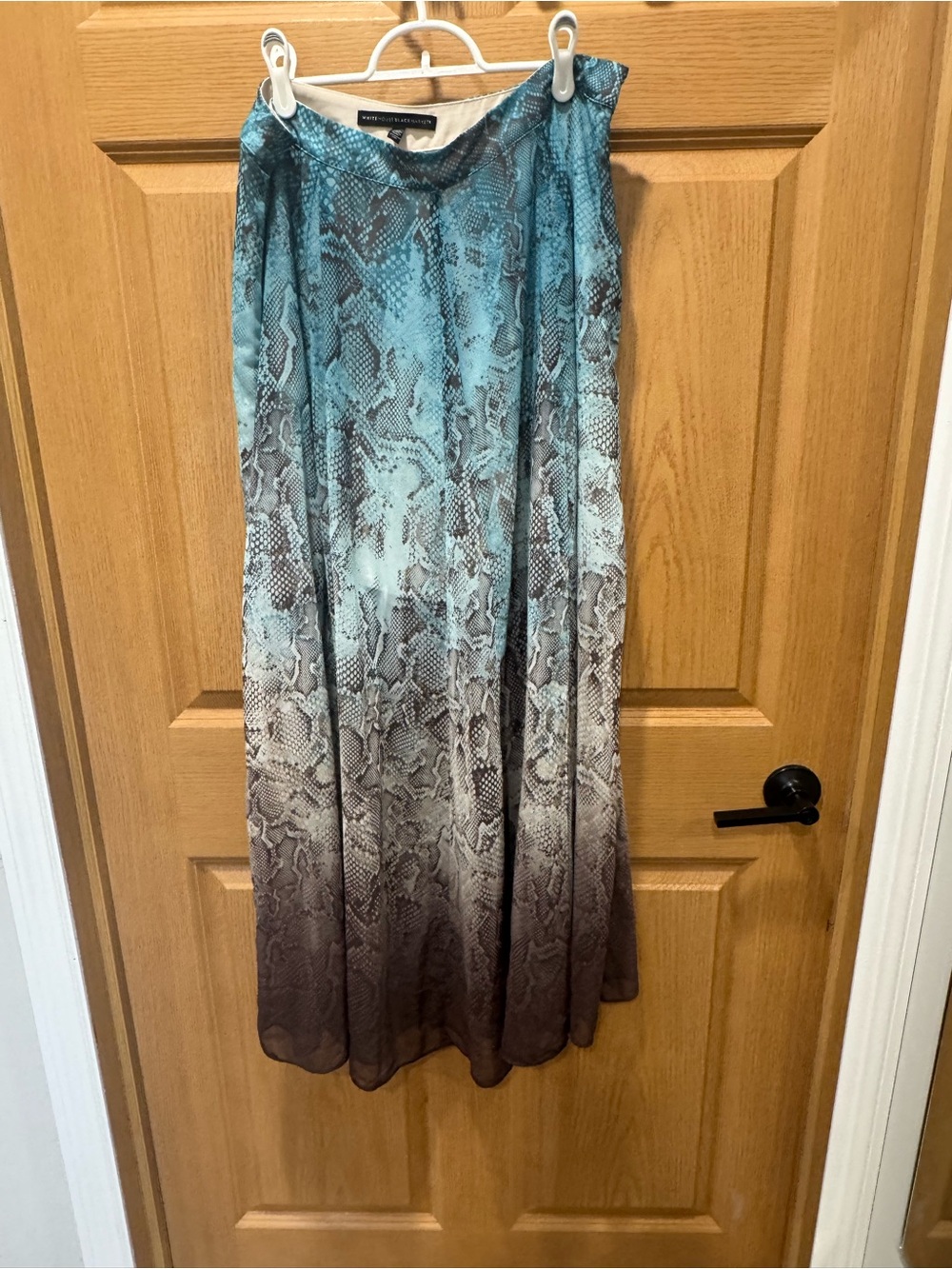 White House Black Market Teal to Gray Ombre Snake-Print Maxi Skirt
